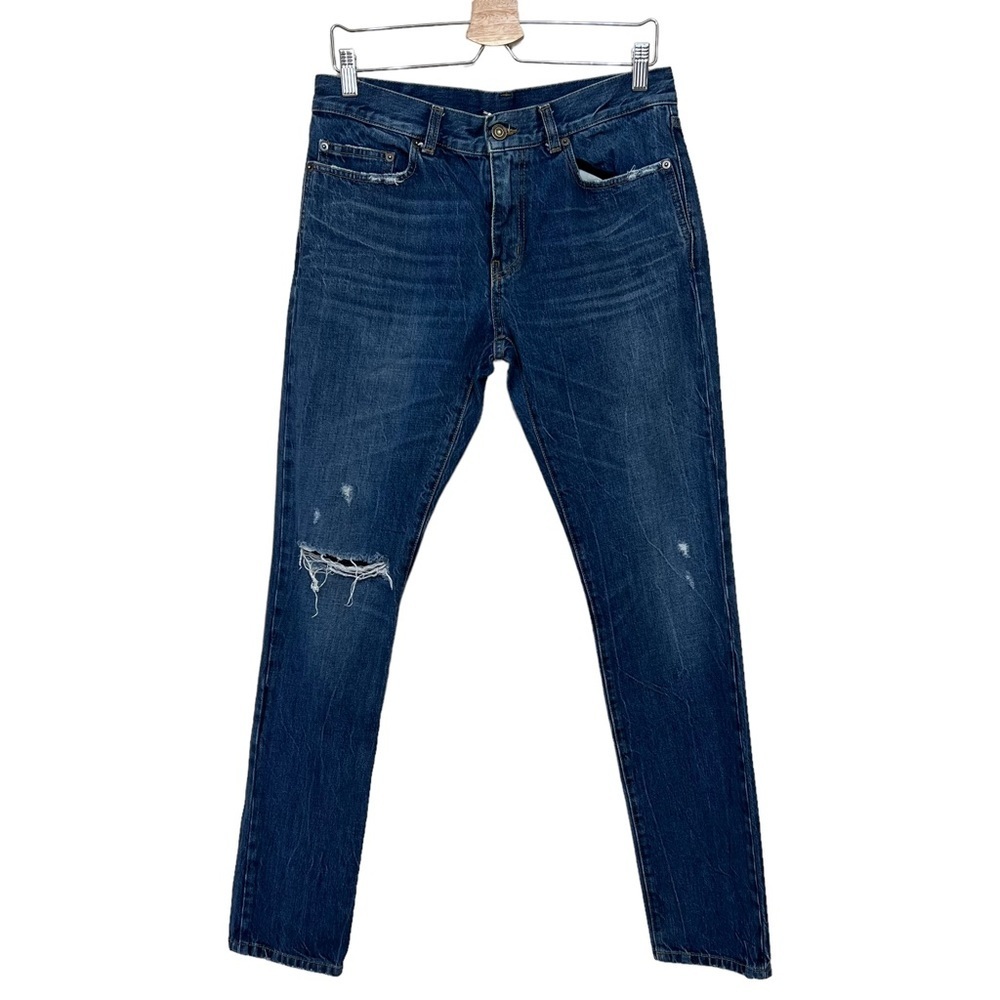 Saint Laurent Paris Men’s D02 M/SK-LW Blue Denim Distressed Ripped Jeans Size 32